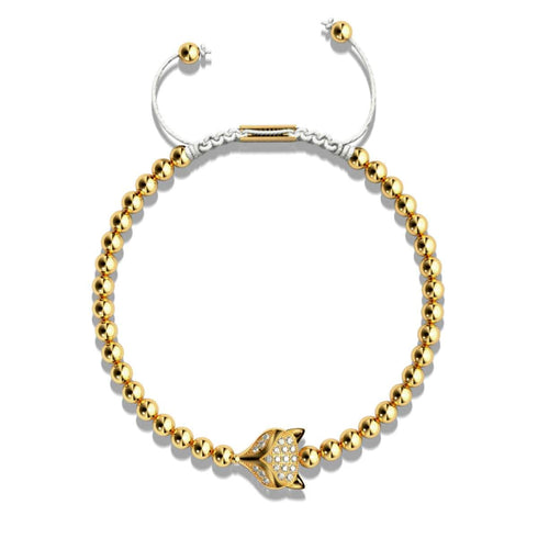 Renard de cristal | Or 18 carats | Blanc | Bracelet Charmballa en macramé